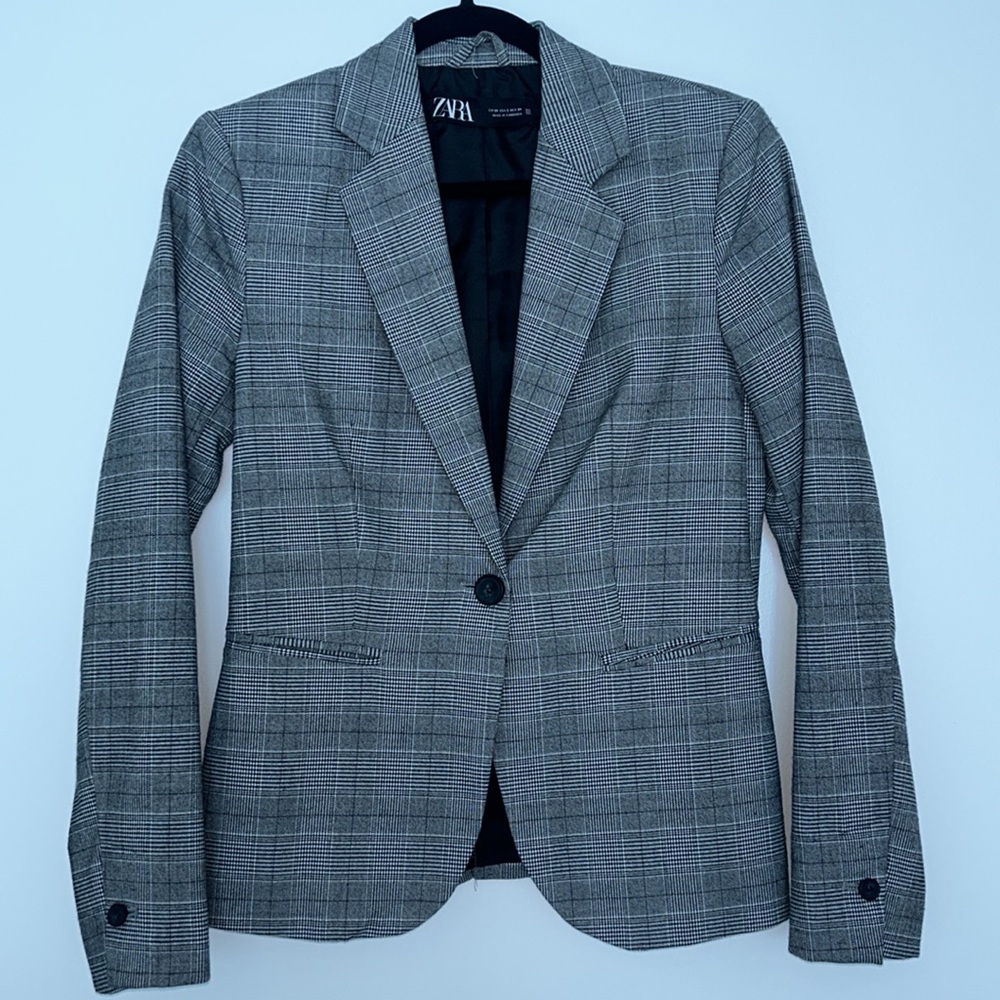 Zara Houndstooth One-Button Blazer